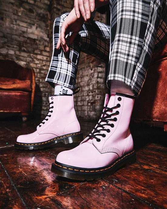 Botas De Charol Dr. Martens 1460 Mujer Rosas MX-18734
